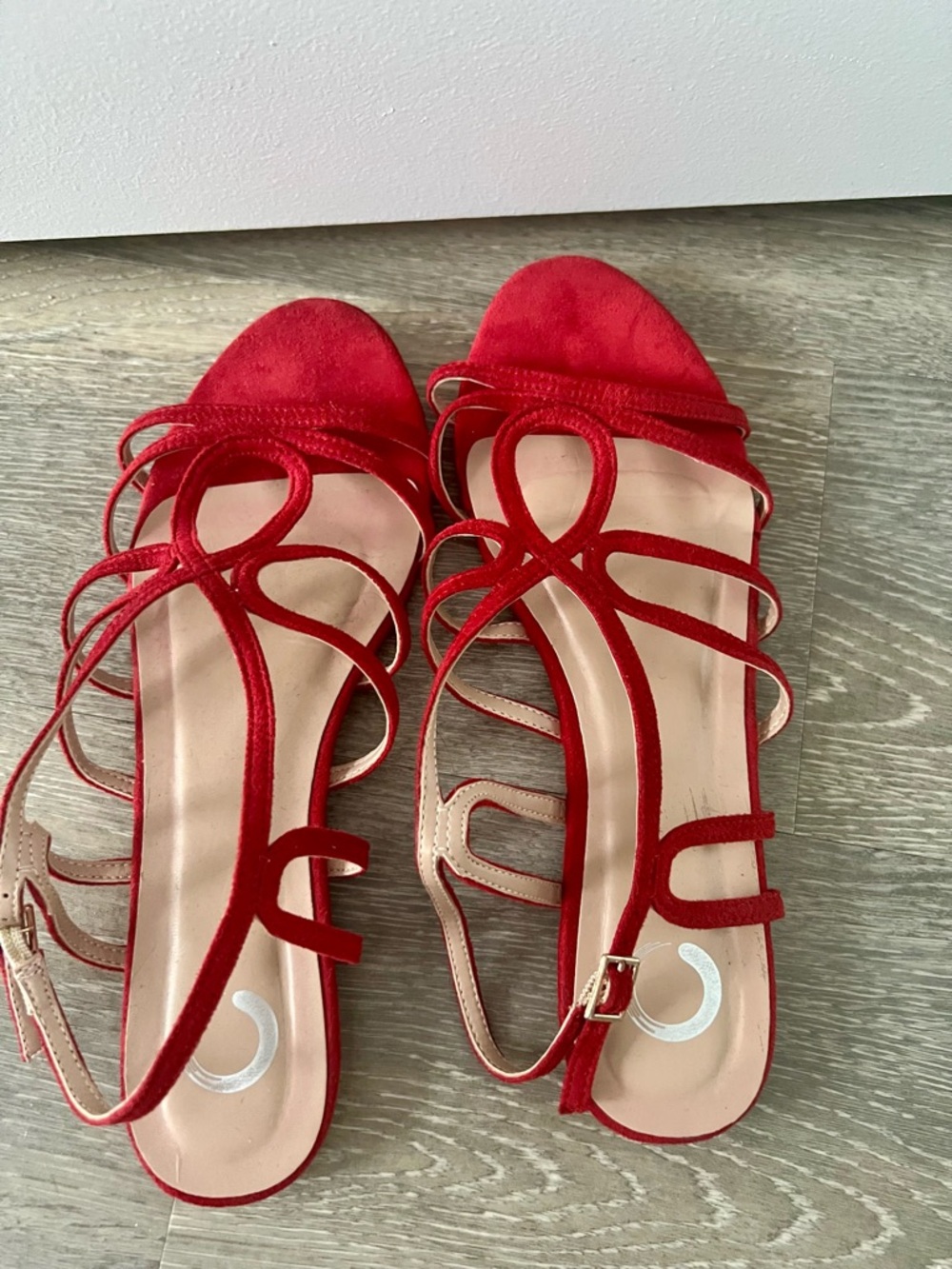 Journee Collection Red Suede Strappy Slingback Sandals Size 8 - Picture 3 of 9
